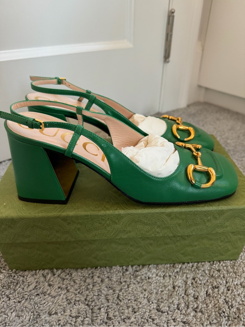 2022 Gucci Horsebit Slingback Pumps in New Shamrock, size 40.5